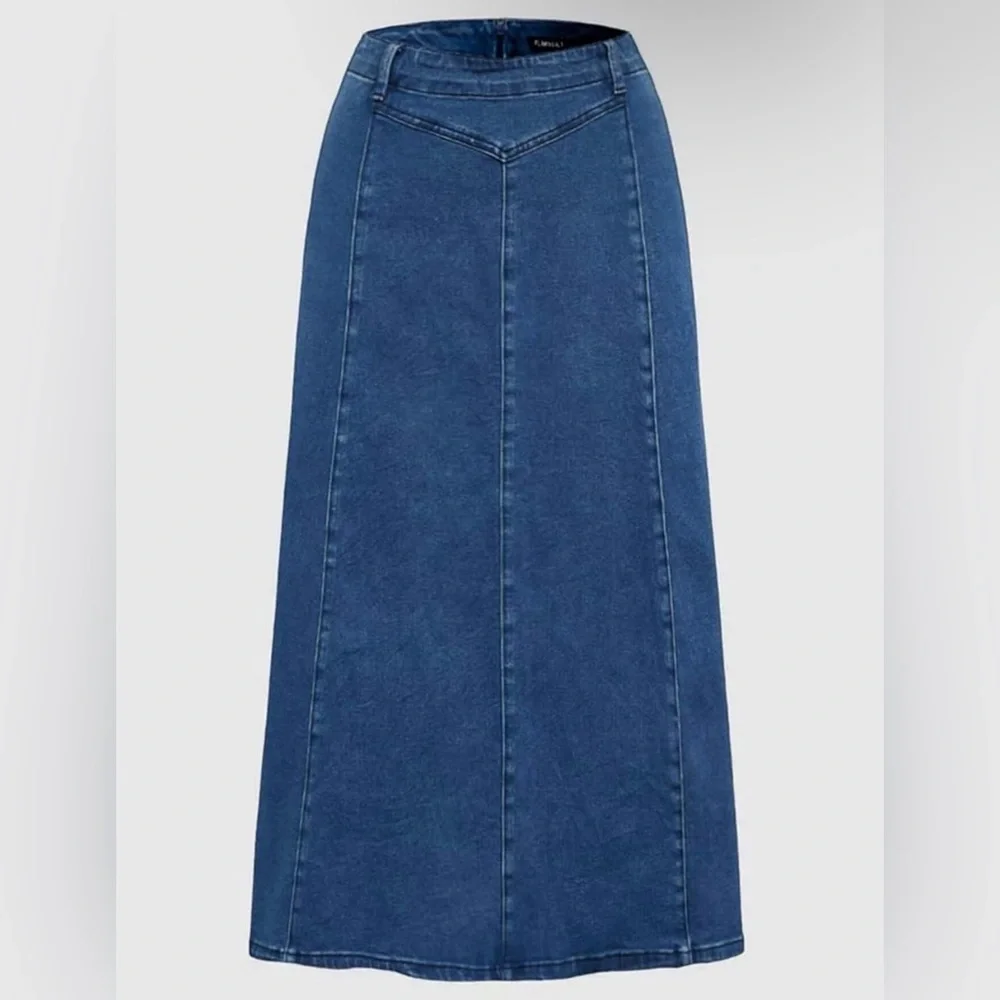 Long Denim Skirt for Women High Waisted Vintage Pleated Flowy Swing A-line Maxi